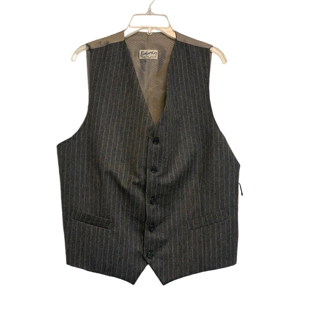 Bevilacqua Men’s 100% Wool Vest Gray Brown Stripe Viscose Blend NWT XXL